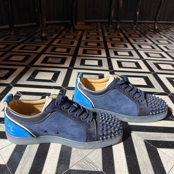 Authentic Louboutin Fun Louis Junior Spikes Navy Suede Sneakers 8.5 - Picture 7 of 11